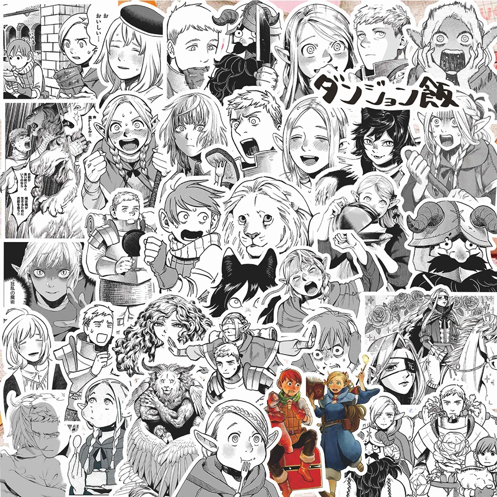 10/30/73pcs Delicious in Dungeon Anime Stickers Waterproof DIY Skateboard Phone Laptop Cool Black White Manga Decals Decoration