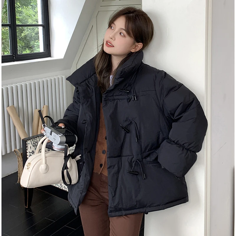 Gidyq Korean Women Streetwear Parkas Winter Fashion Denim Button Loose Puffer Coats Casual All Match Female Puffy Jacket New