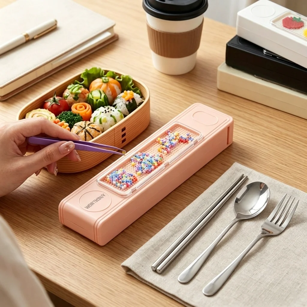 Portable 304 Stainless Steel Cutlery Set DIY Pop-up Case Travel Utensils Spoon Fork Chopsticks Tableware School Lunch Box