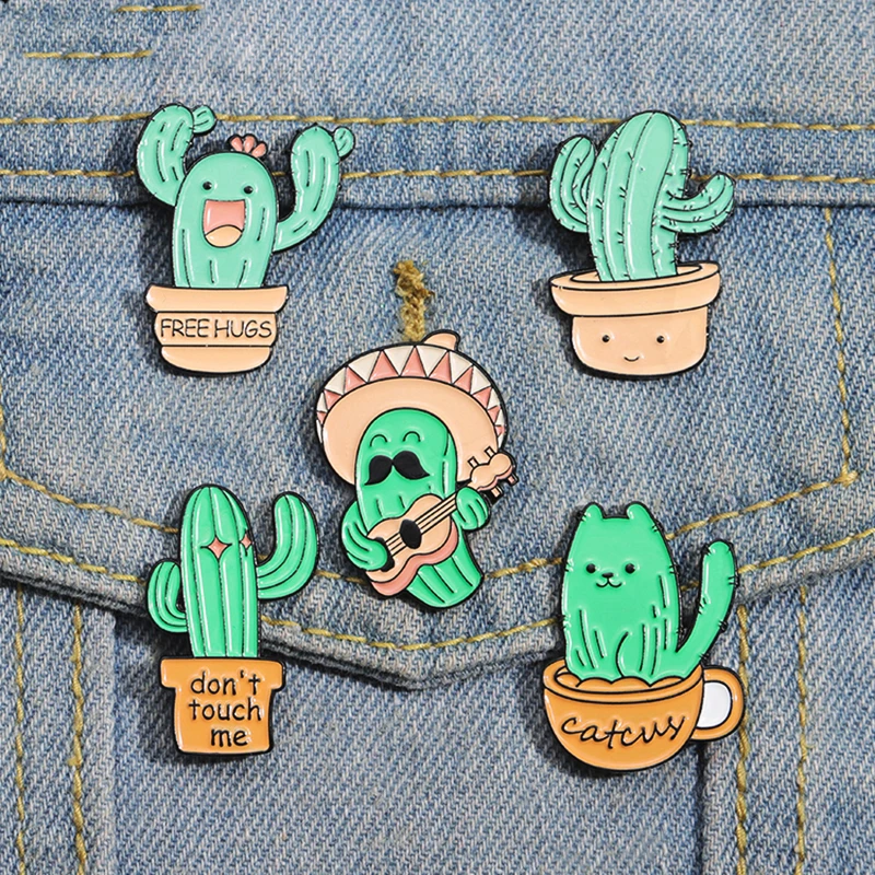 Touch Me Pines Lapel Badges Green Plants Guitar Concert Funny Jewelry Gift for Friends Cute Cactus Enamel  Brooch Custom Don't