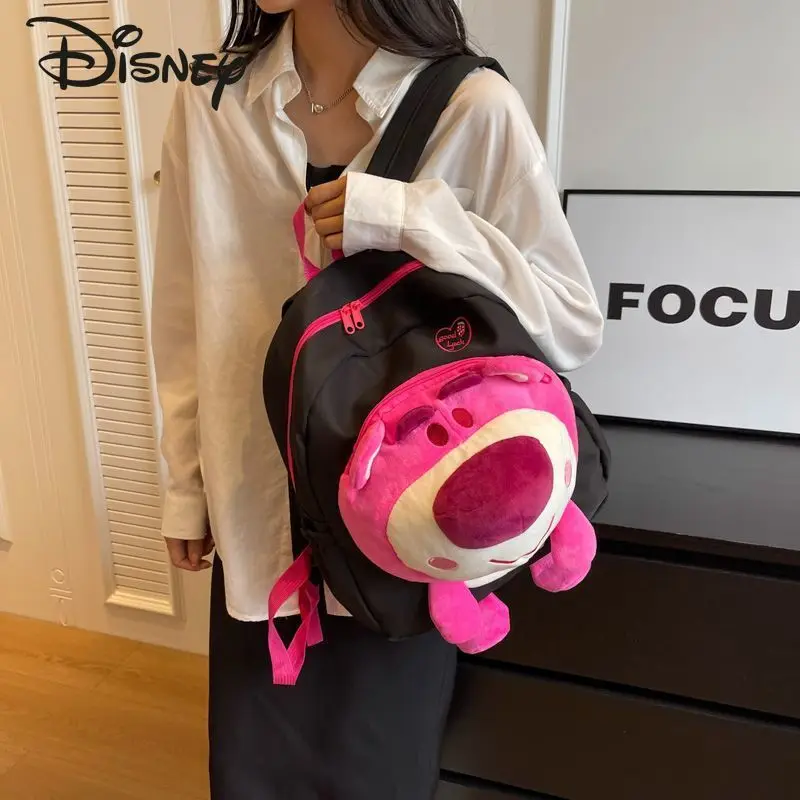 Disney 2023 Strawberry Bear New Doll Backpack Fashion High Quality Women's Backpack Cartoon Lightweight Girls' Travel Backpack