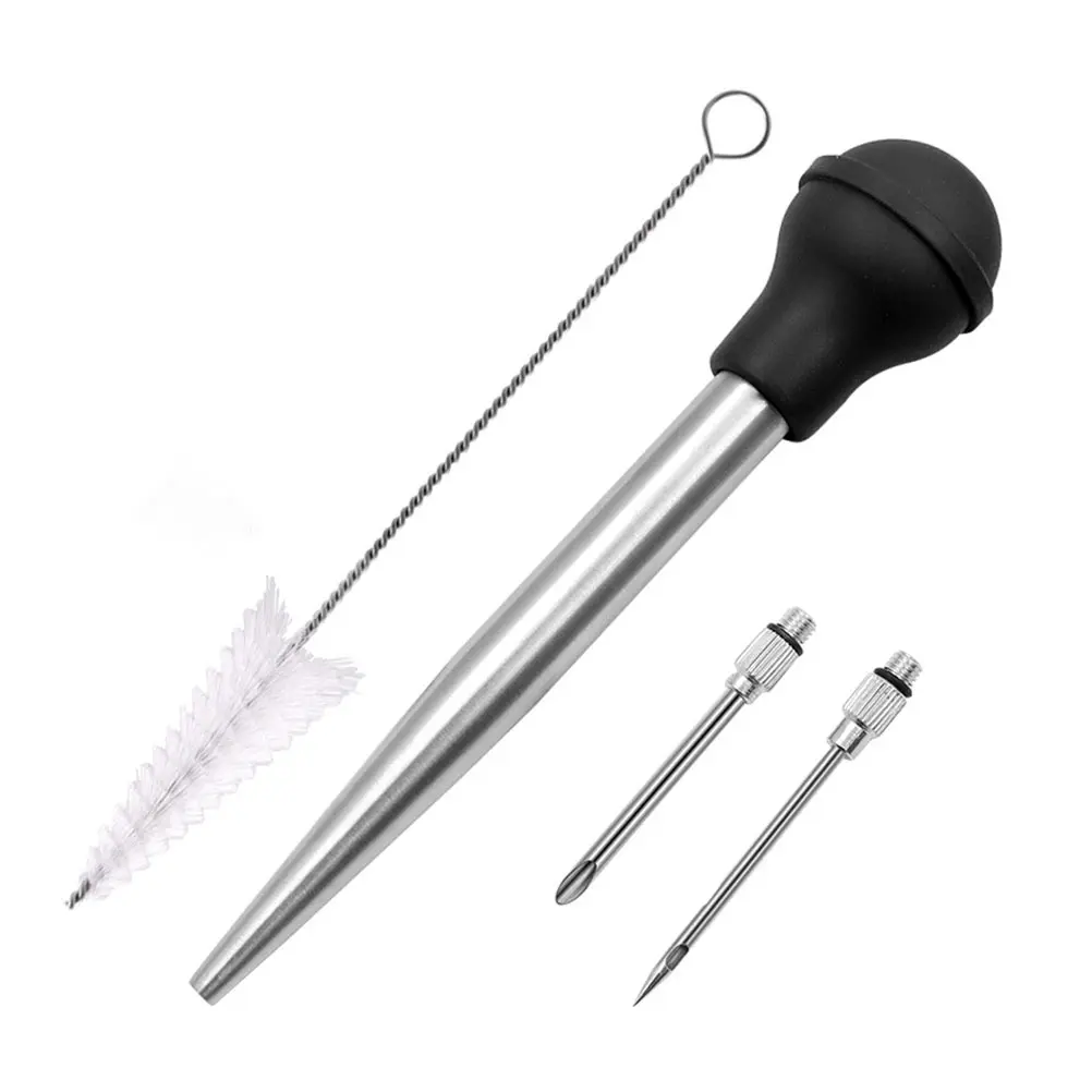 

Turkey Seasoning Pump BBQ Injector Meat Baster Sauce Syringe Stainless Steel Food Grade Silicone Kitchen Tool For Pork Beef Fish
