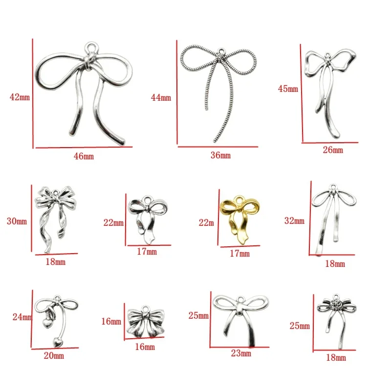 10pcs Antique Silvery Bowknot Charms Alloy Elegant ladies Pendants For DIY Earrings Bracelet Necklace Jewelry Making