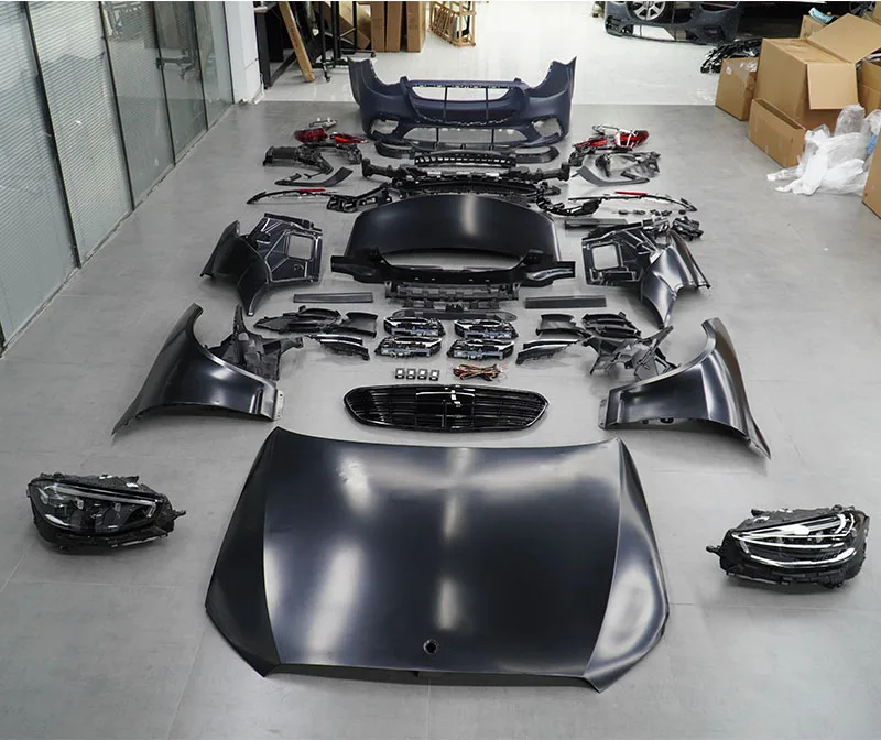 for HYD For the Mercedes W221 upgrade to the W223 exterior body kit bumper hood fenders headlights mirrors trunk cover