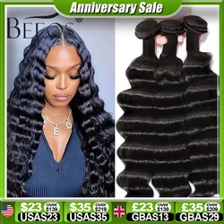 BEEOS Loose Deep Wave Bundles Human Hair 30 inch 3 Pieces Double Weft Hair Extension Brazilian Virgin Hair Natural Bundles