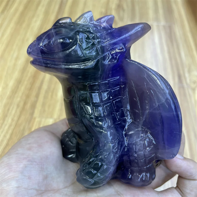 

Natural Purple Fluorite Cartoon Dragon Statue Carved Crystal Figurine For Decoration Gift Collection