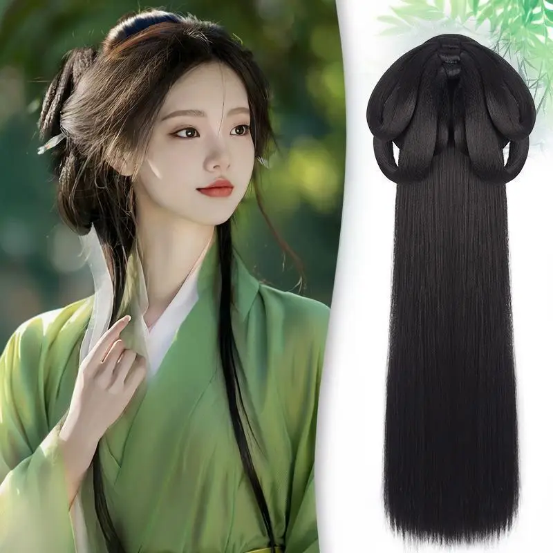 ชุดวิกผมจีนแบบดั้งเดิม - วิกผม Hanfu เต็มรูปแบบพร้อมบุญในตัวและที่คาดผมตกแต่งวิกผม Hanfu ที่สมบูรณ์แบบ
