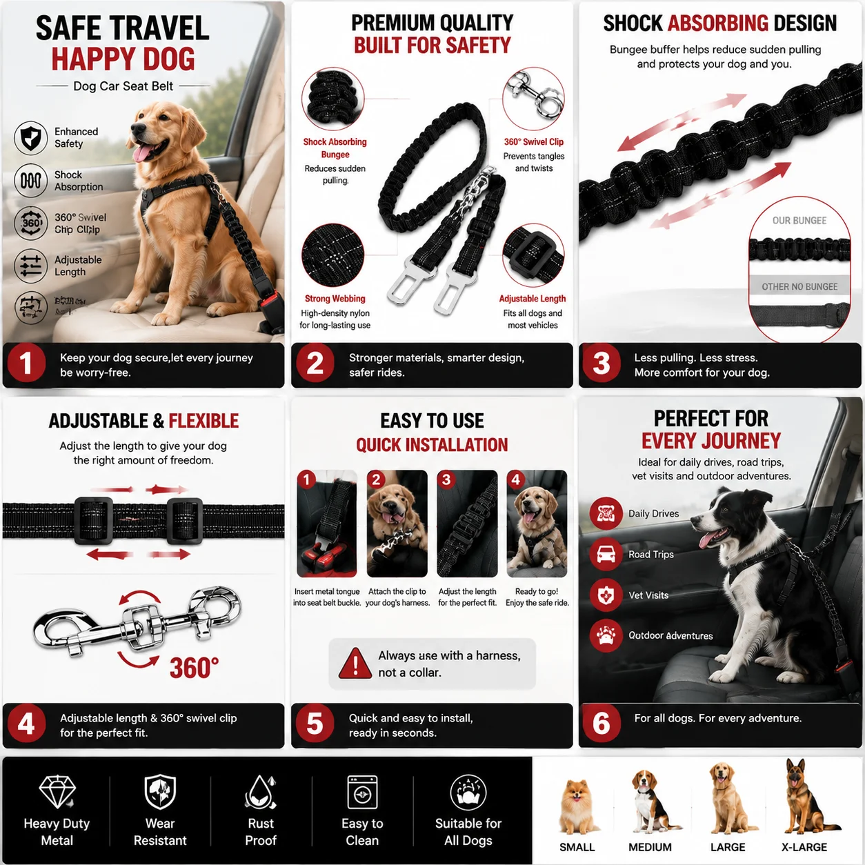 Dog Car Seat Belt Safety Protector Travel Pets Accessories Dog Leash Collar Breakaway Solid Car Harness