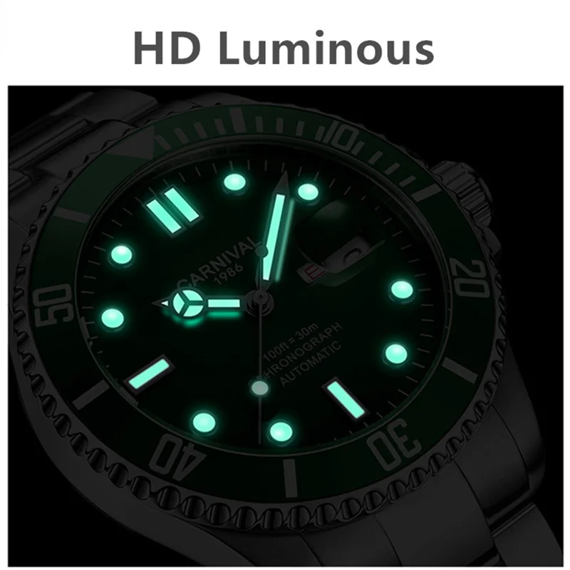 Switzerland Carnival Mens Watches Top Brand Luxury Automatic Mechanical Wristwatch Full Steel Military diving sport Clocks Reloj