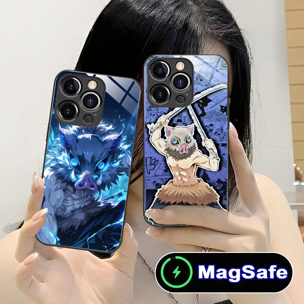

Demon Slayer Inosuke Phone Case for iPhone 16 15 14 13 12 11 Pro Max Plus Mini MagSafe Glass Colour Protective Pretty Cover