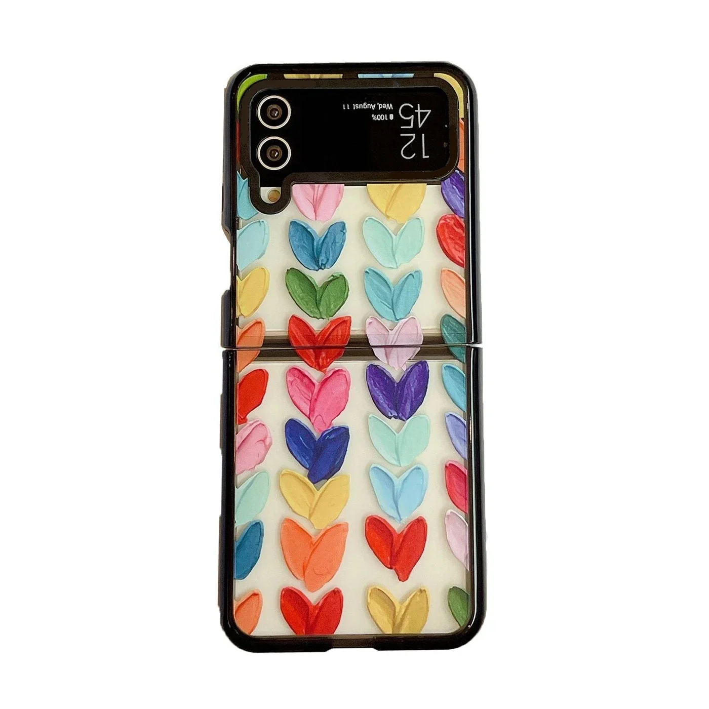 Black Border Acrylic Colorful Hearts Phone Case for Samsung Galaxy Z Flip 5 4 3 Back Cover for ZFlip4 ZFlip5 Hard Case Shell