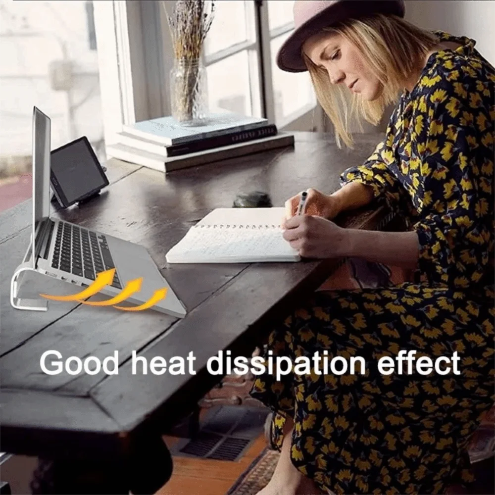 アルミニウム合金製ノートパソコンスタンド 人間工学に基づいた折りたたみ式コンピュータースタンド 滑り止めシリコン製 ポータブル冷却ブラケット デスクトップ用