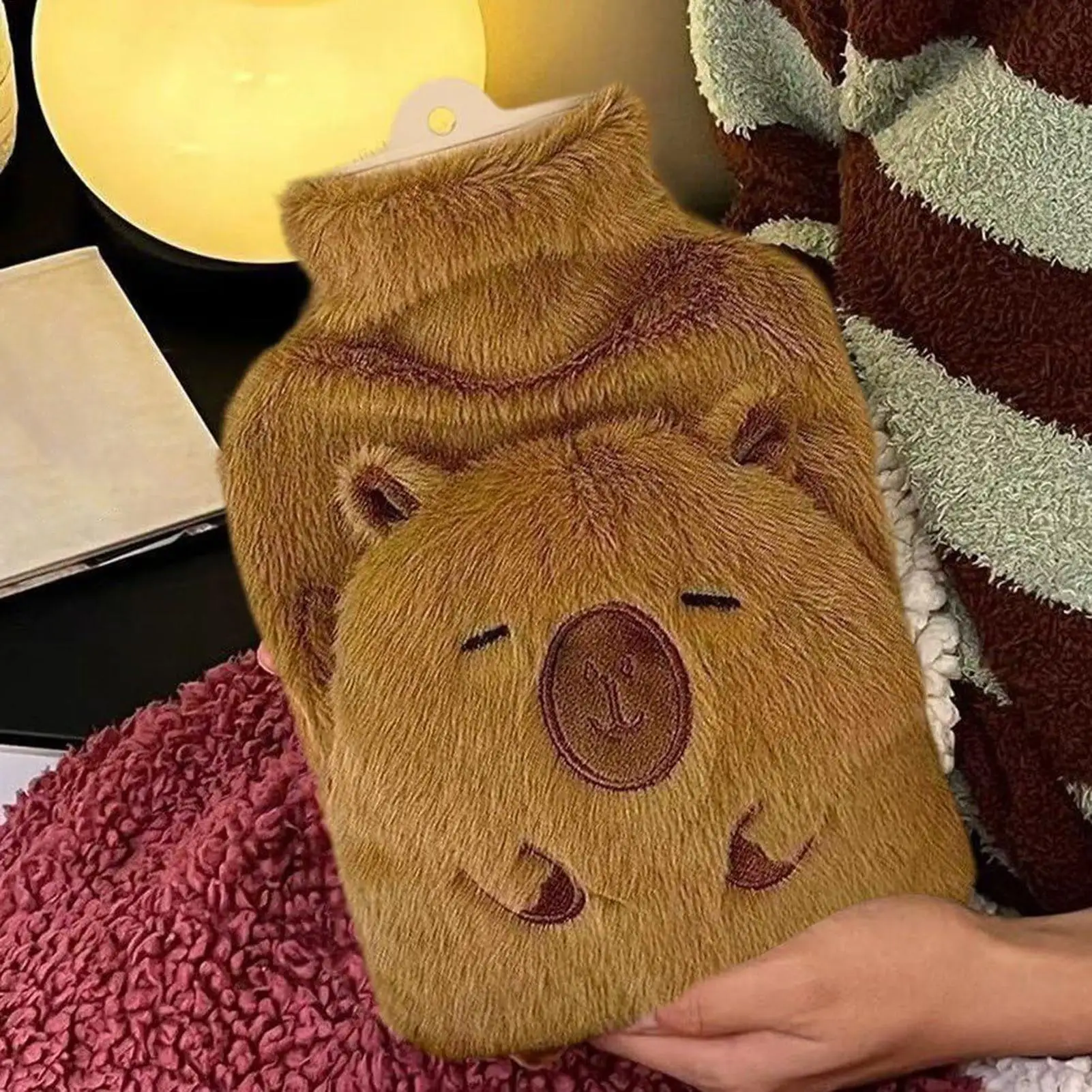 2025 Capybara Shape Hot Water Bottle 1000ml Capacity Long-Lasting Heat Retention For Neck Back Shoulder, Home Travel Camping Use