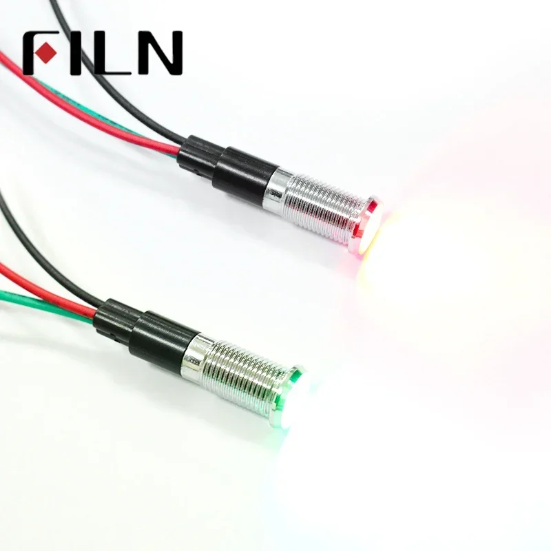 8mm Dual-Color Bicolor Red and Green 6V 12V 24V 36V 48V 120V 220V Metal Indicator Light LED Indicator Light with 20cm Cable