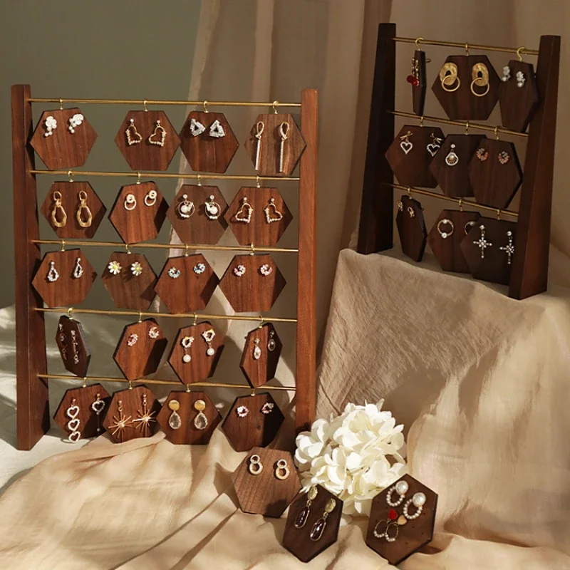 Earrings Storage Rack Walnut Wishing Brand Earrings Jewelry Stall Live Display Shooting Props Jewelry Display Holder