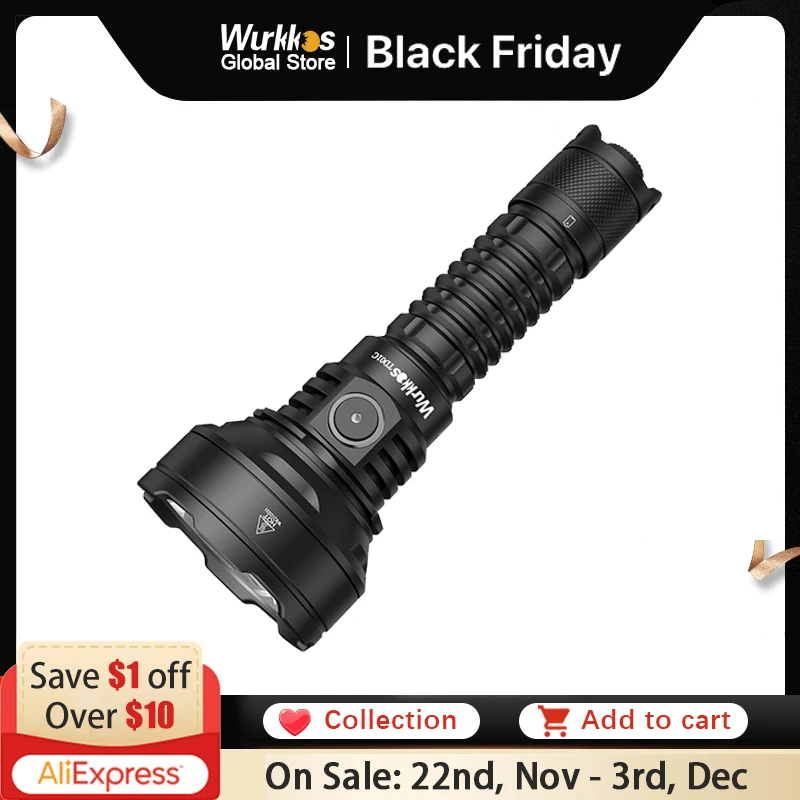 Wurkkos TD01C 21700 Tactical Flashlight Self Defense IPX8 Buck Drive 1800LM Rechargeable LED Light 1000Meters Torch Dual Switch