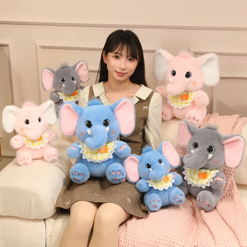 

25-35cm Lovely Little Elephant Plush Toys Stuffed Animals Kawaii Fluffly Elephant With Orange Scarf Home Decor for Girls Gifts