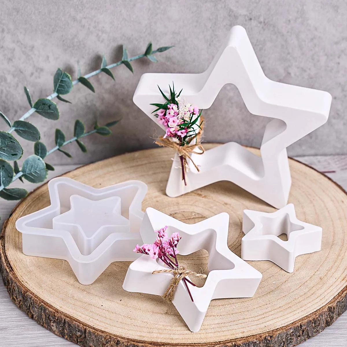 

S/M/L Size Star Silicone Mold DIY Hollow Pentagram Design Pendant Plaster Mold 3D Five-Pointed Craft Gift Making Tools Home Deco