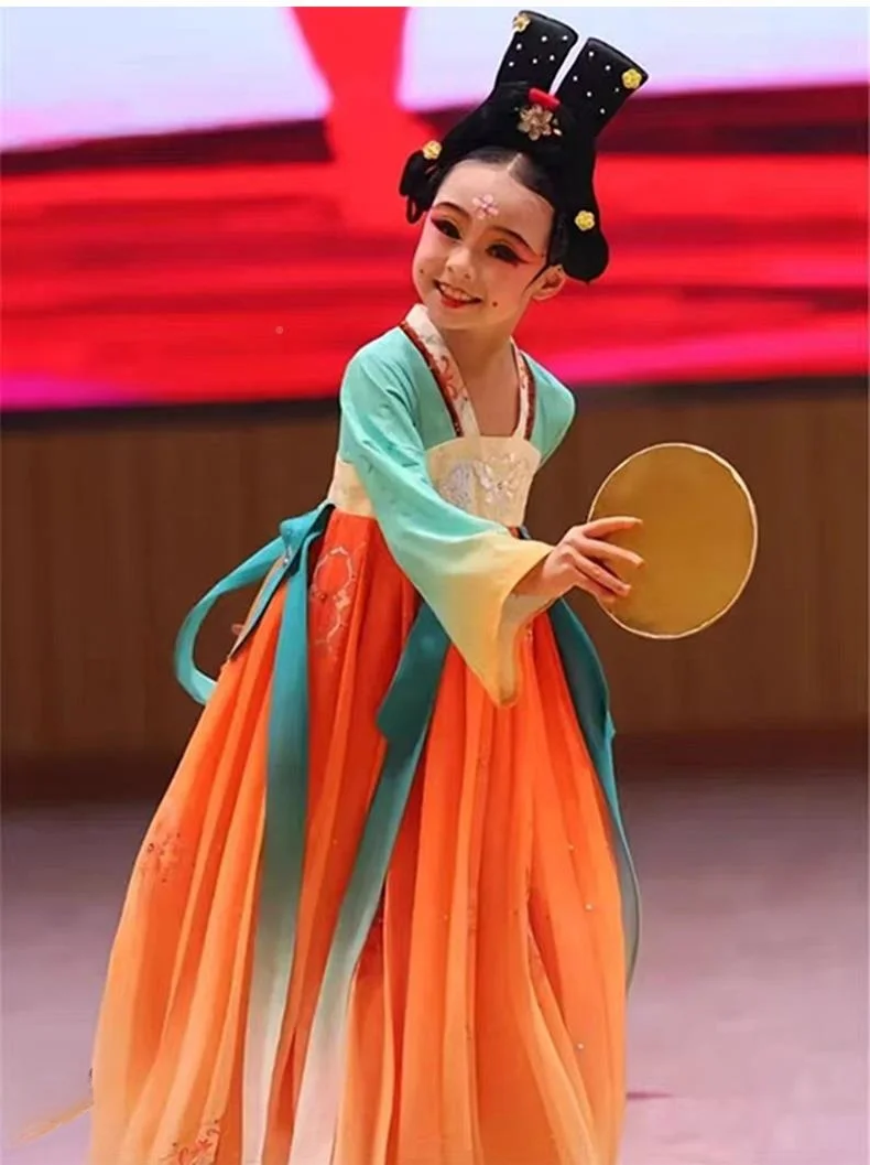 

Children's Performance Clothes Tang Dynas Dance Ethnic Dance Fem Child Hanfu Yarn Polypropylene Fiber