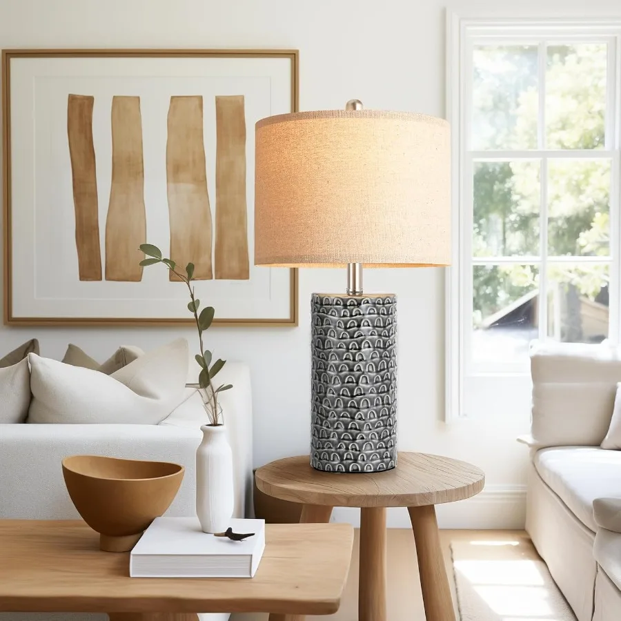 Lampada da tavolo moderna in ceramica da 23 pollici Set di 2 lampade da tavolo per soggiorno Lampade da comodino rustiche per fattoria Lampada da comodino per camera da letto D