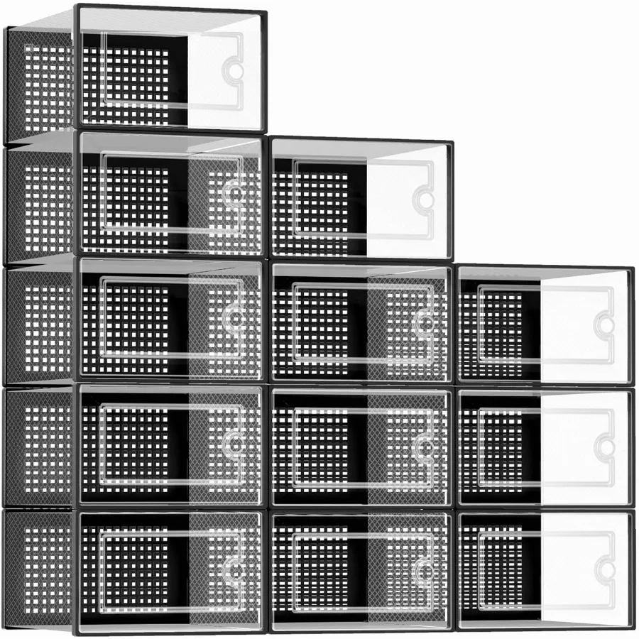 

Large Shoe Organizers Storage Boxes for Closet 12 Pack Clear Plastic Stackable Storage Bins with Lids Under Bed Shoe Containers