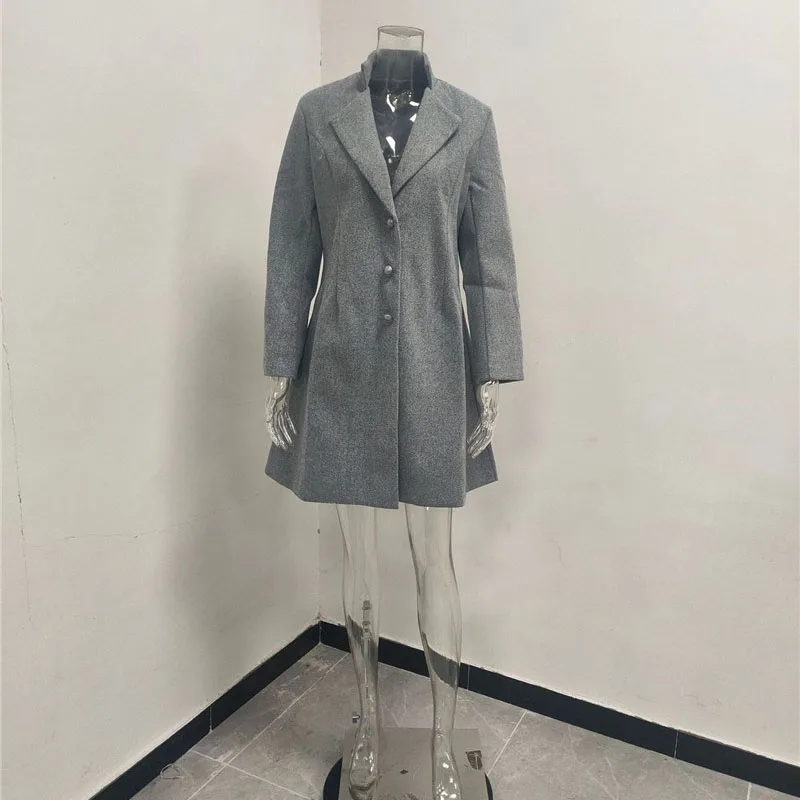 Manteau Long en Laine pour Femme, Version Coréenne, Col Rabattable, Solide, Slim, Nouvelle Collection Automne Hiver 2025