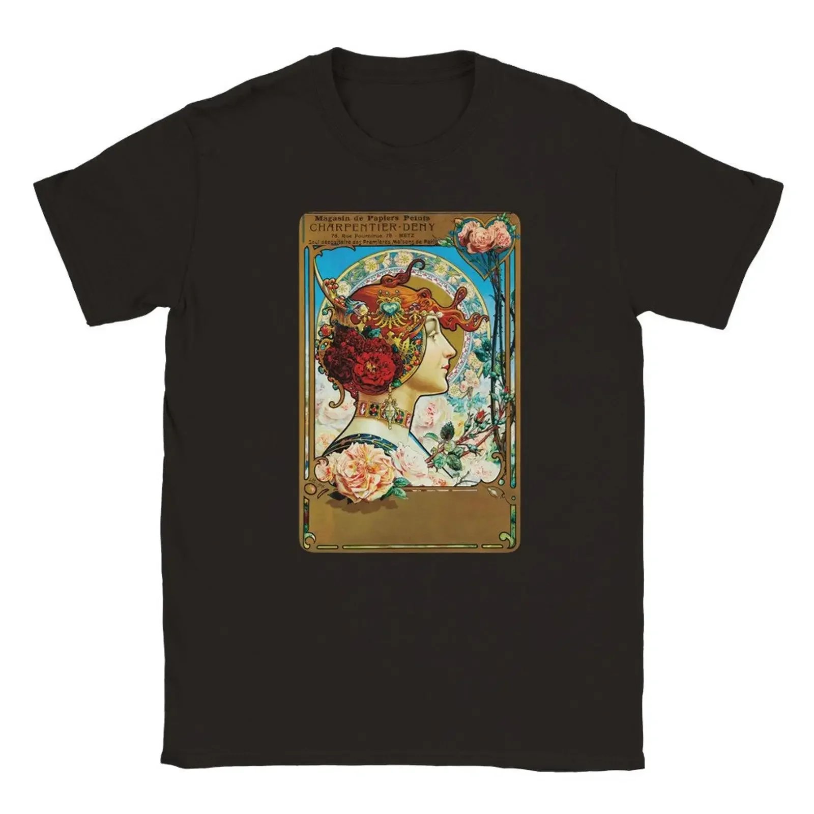 Alphonse Mucha Art Nouveau T Shirt Louis Theophile Hingre Charpentier Deny Crewneck vintage Washed Casual Comfortable