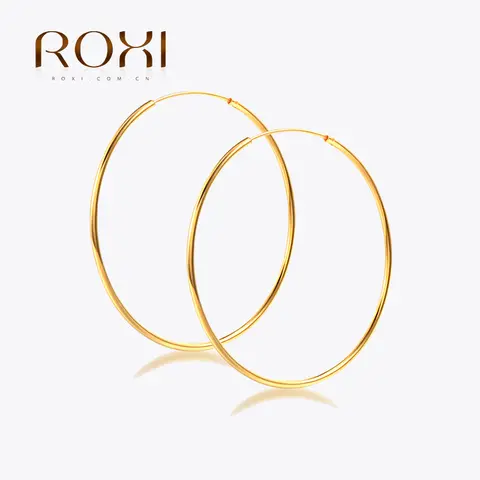 ROXI 미니멀리즘 여성용 얇은 라운드 후프 귀걸이, 925 스털링 실버 귀걸이, 쥬얼리, 큰 후프 펜디엔트, 플라타 925 귀걸이