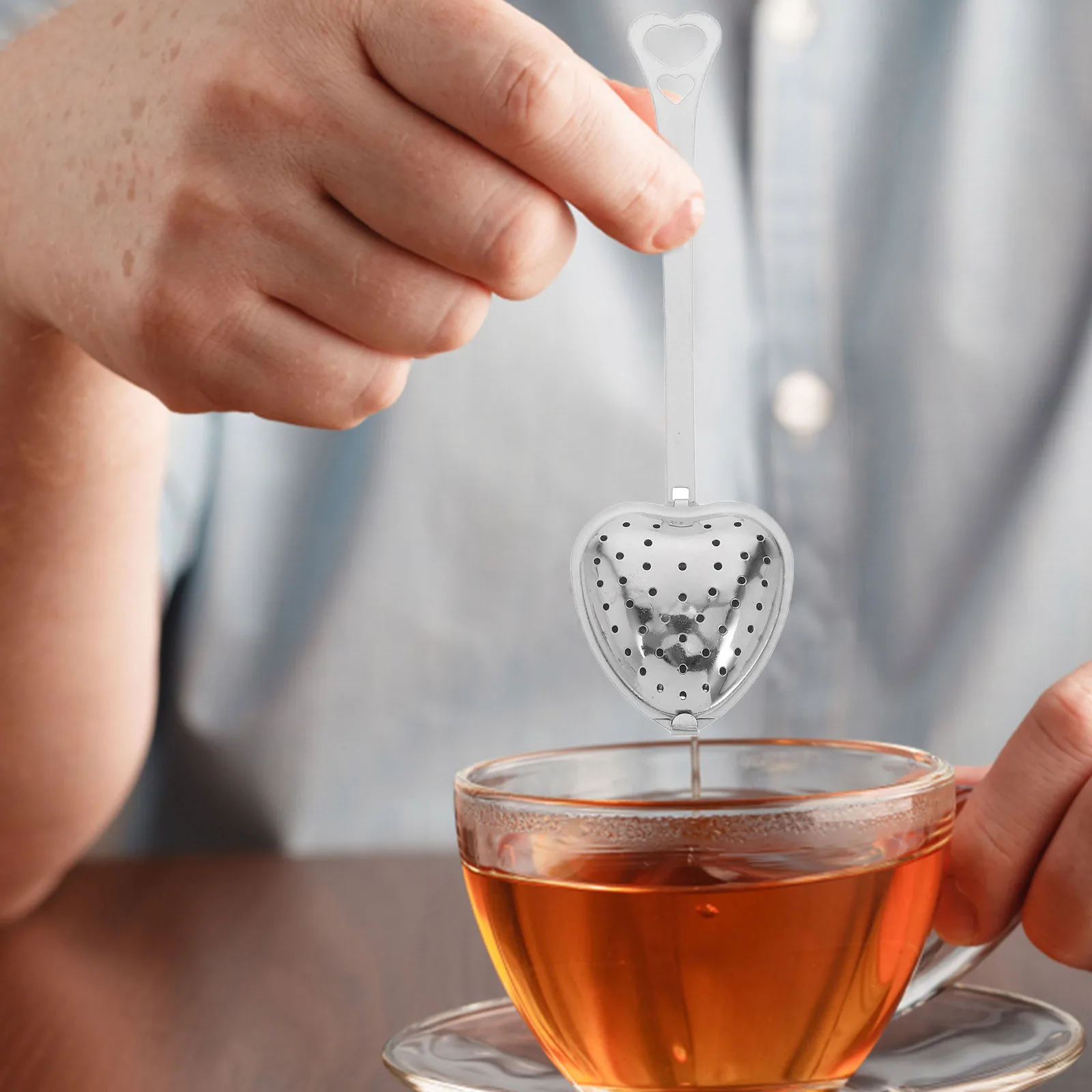 

6Pcs Stainless Steel Heart Infuser for Loose Tea Fine Mesh Strainer with Handle Heart Shape Brewer Convenient Kitchen Accessory