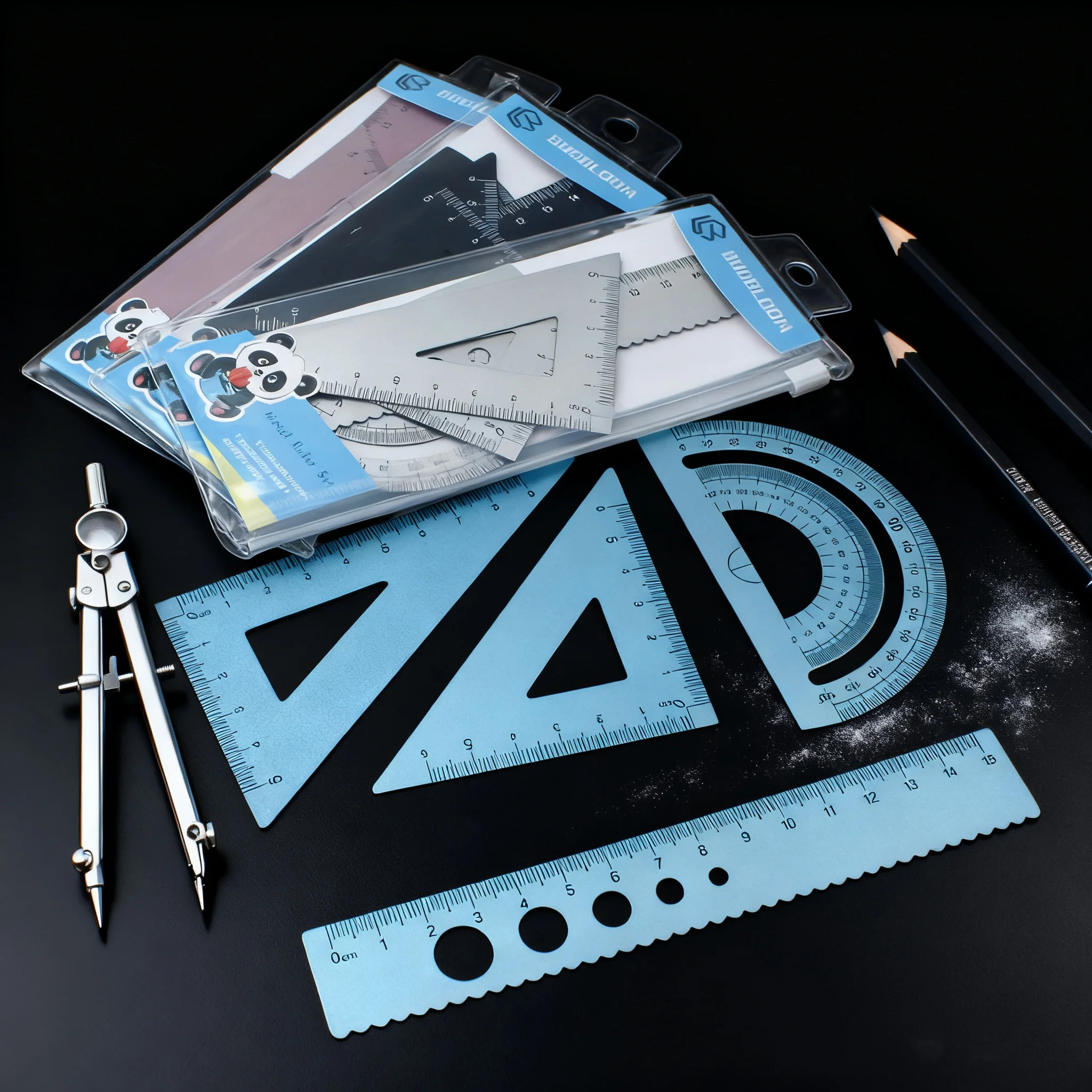 4 in 1 Aluminum Alloy Set Square Combination Learning Drawing Tools Triangle Ruler Protractor Art Kit