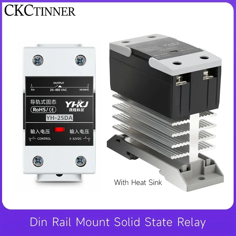 10A 25A 40A 60A 80A 100A 120A Din Rail Mount Solid State Relay SSR Single Phase DC Control AC AC Control AC With Heat Sink