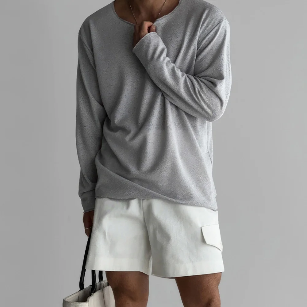 

Повседневная модная футболка с вырезами Вязаный топ Повседневная прогулка 2XL Повседневная рубашка с круглым вырезом и длинным рукавом Майка Ленивый стиль Мода