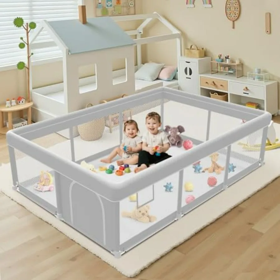 

Baby Playpen 74x50 Inch Playpen for Babies and Toddlers Indoor Outdoor Use Sturdy Safety Playard with Anti Slip Suction Cups Sk
