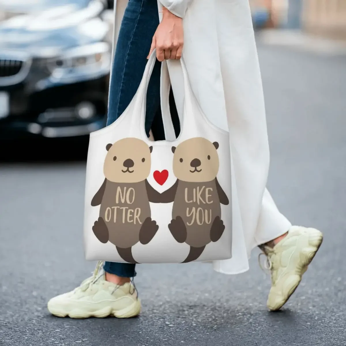 Bolsas de compras románticas para parejas de nutros, bolso de compras de lona con estampado de moda, bolso grande de hombro, bolso lavable de gran capacidad