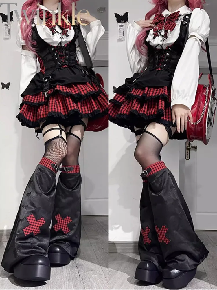 Kawaii Lolita Dress Women American Preppy Y2K Rock Girl Idol Outfit Sweet Edgy Anime Fashion