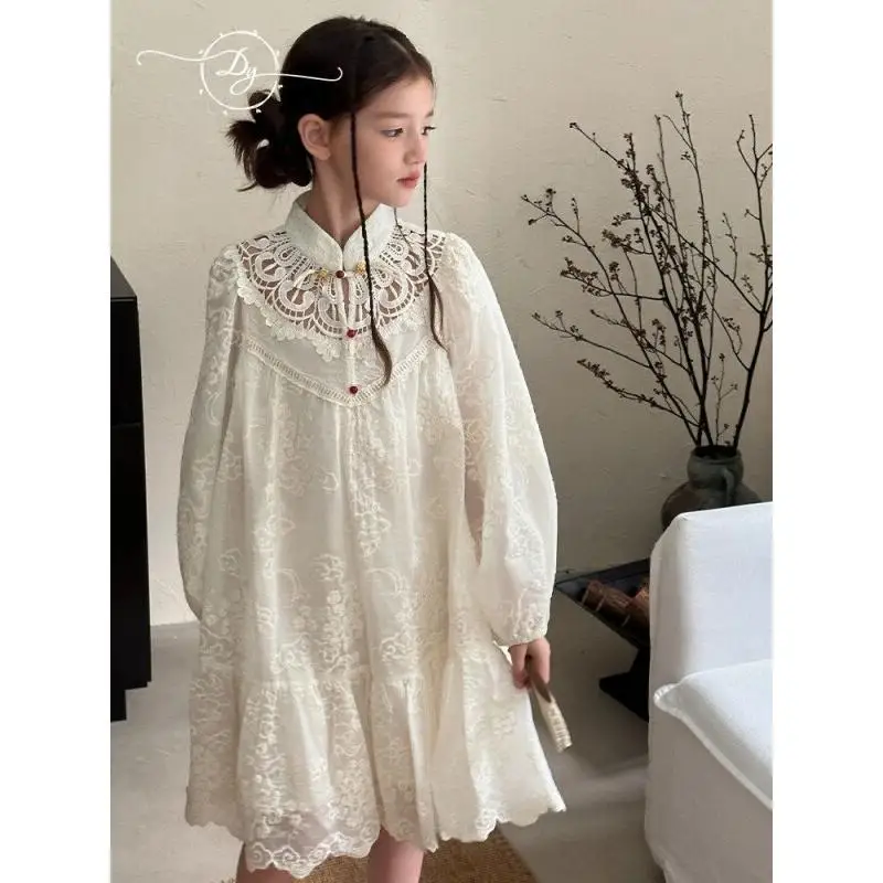 Children's Clothing New Style Chinese Traditional Dress Embroidered And Lace For Girls Autumn Spring Season 2026 New Collection