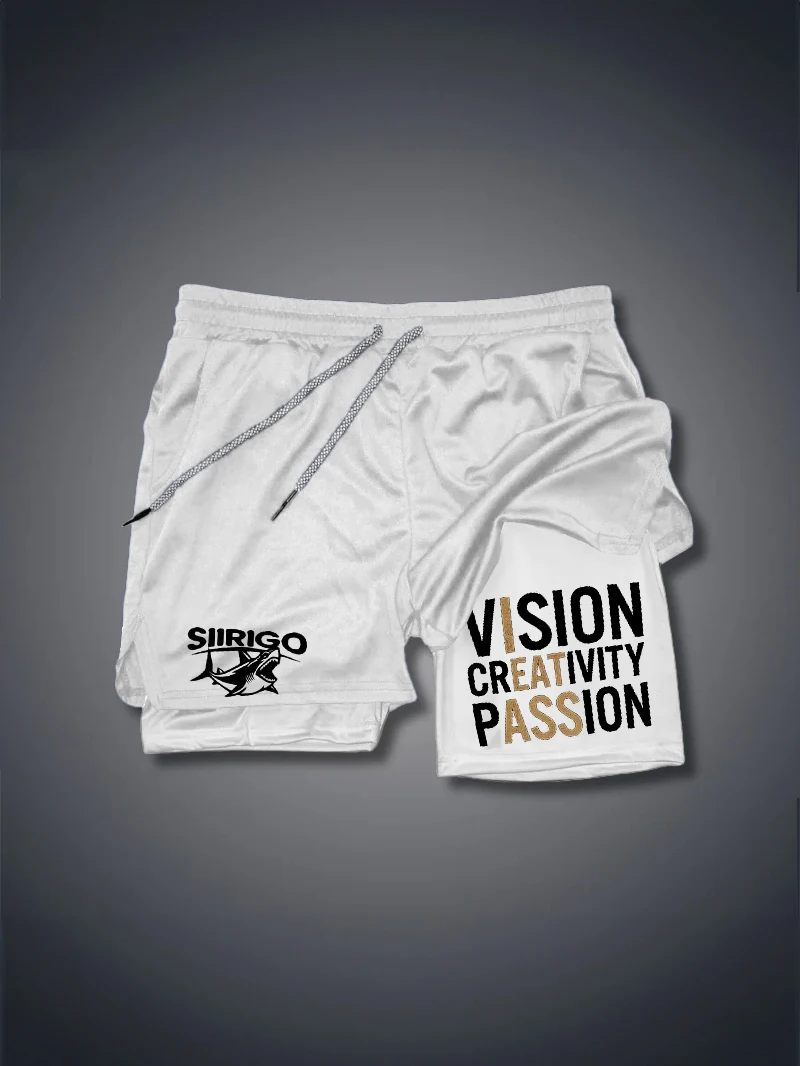 Fitness Shorts Voor Heren Met Dubbellaagse 2-In-1 Sneldrogende Geprinte Fitness Outdoor Vrijetijdstrainingsshorts