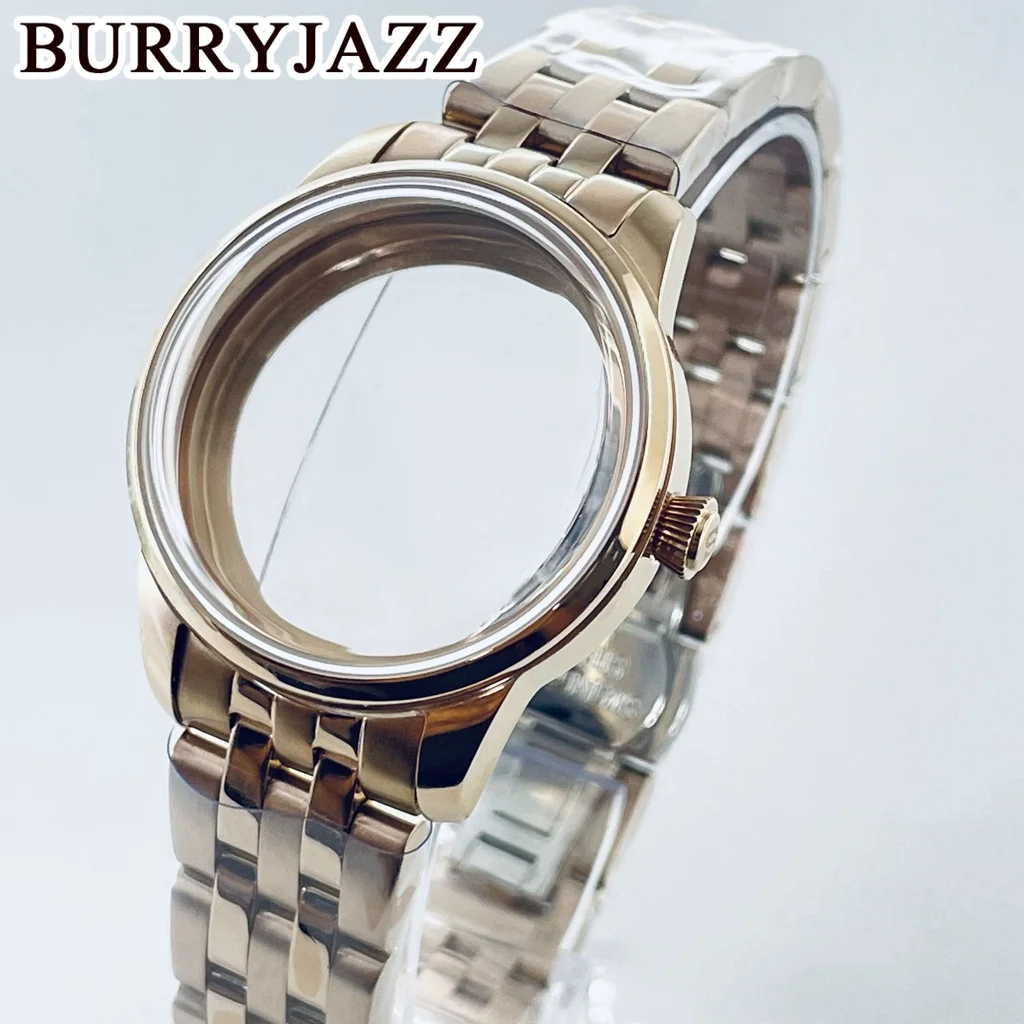 BURRYJAZZ 33mm NH35 NH36 NH34 NH38 NH70 NH72 koperta zegarka różowe złoto koktajl sterylna obudowa szkło łukowe