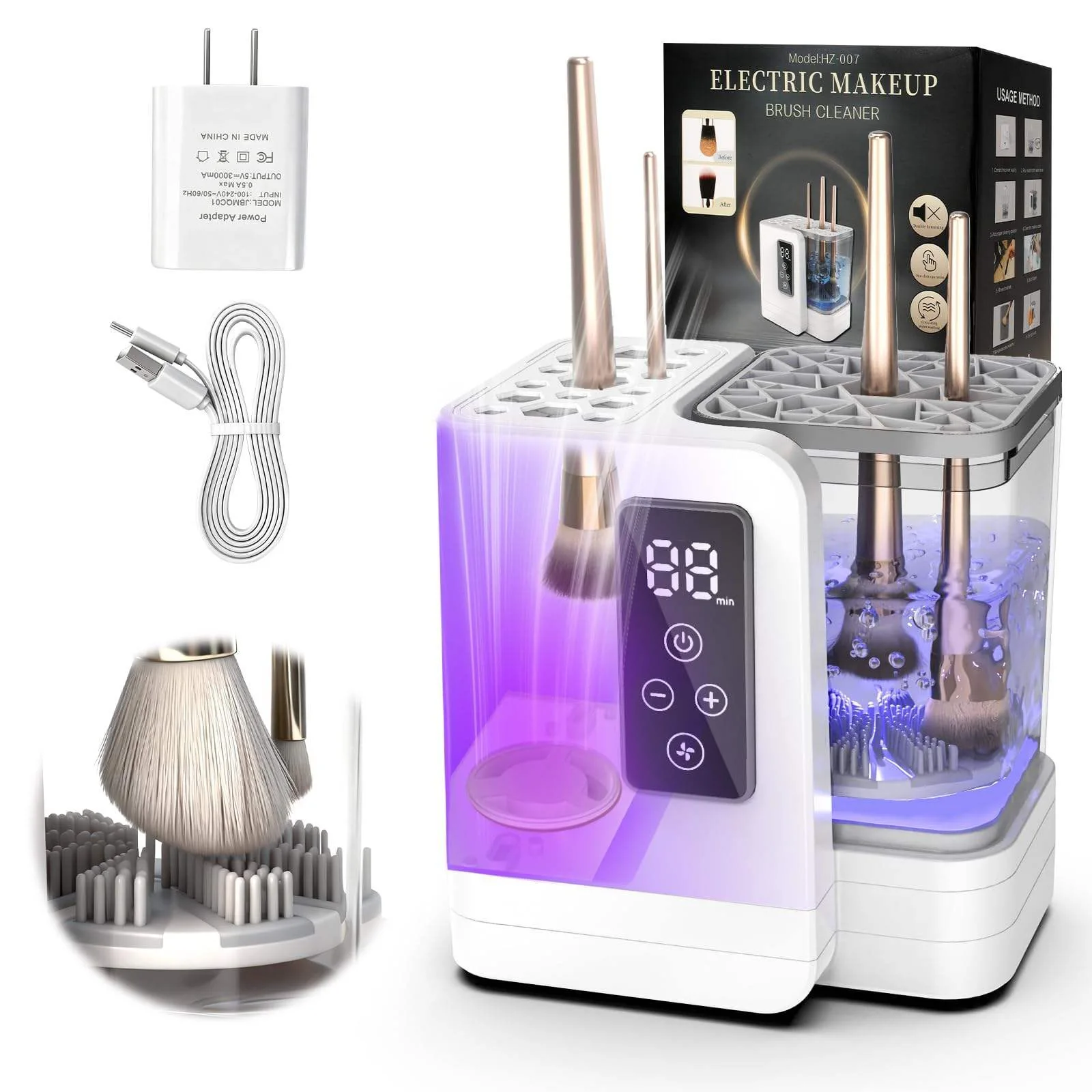 Professional 5-in-1 Electric Makeup Brush Cleaner & Dryer, Portable Automatic USB Makeup Brush Cleaning Tool
