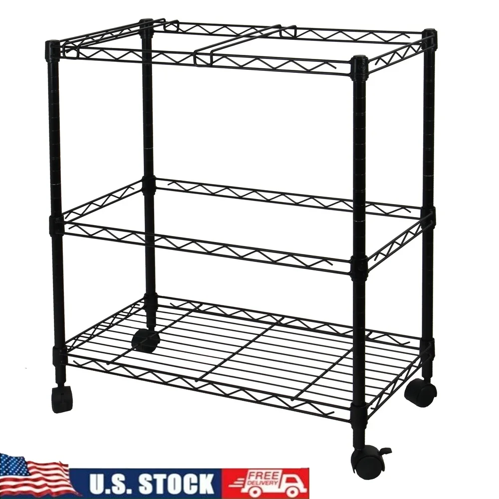 

Portable Metal Rolling File Cart 2-Tier with Adjustable Shelves 4 Casters and Dividers Office Document Organization