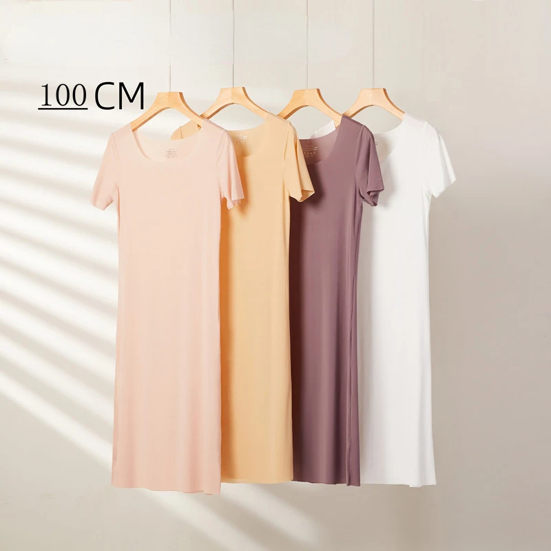 Summer silky seamless ultra-thin sexy cool feeling short-sleeved long dress Base full slip nightdress women underskirt Petticoat