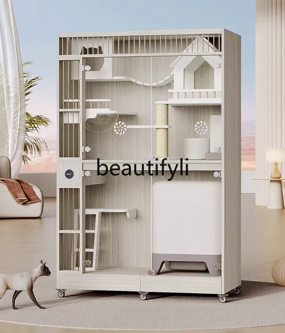 

Cat cage Solid wood villa household indoor cabinet Cat litter box