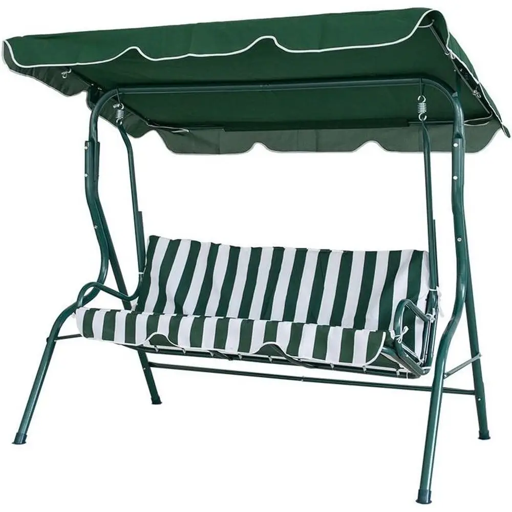 

3-Person Striped Cushioned Swing Chair, Outdoor Patio Glider Bench for Backyard Relaxation