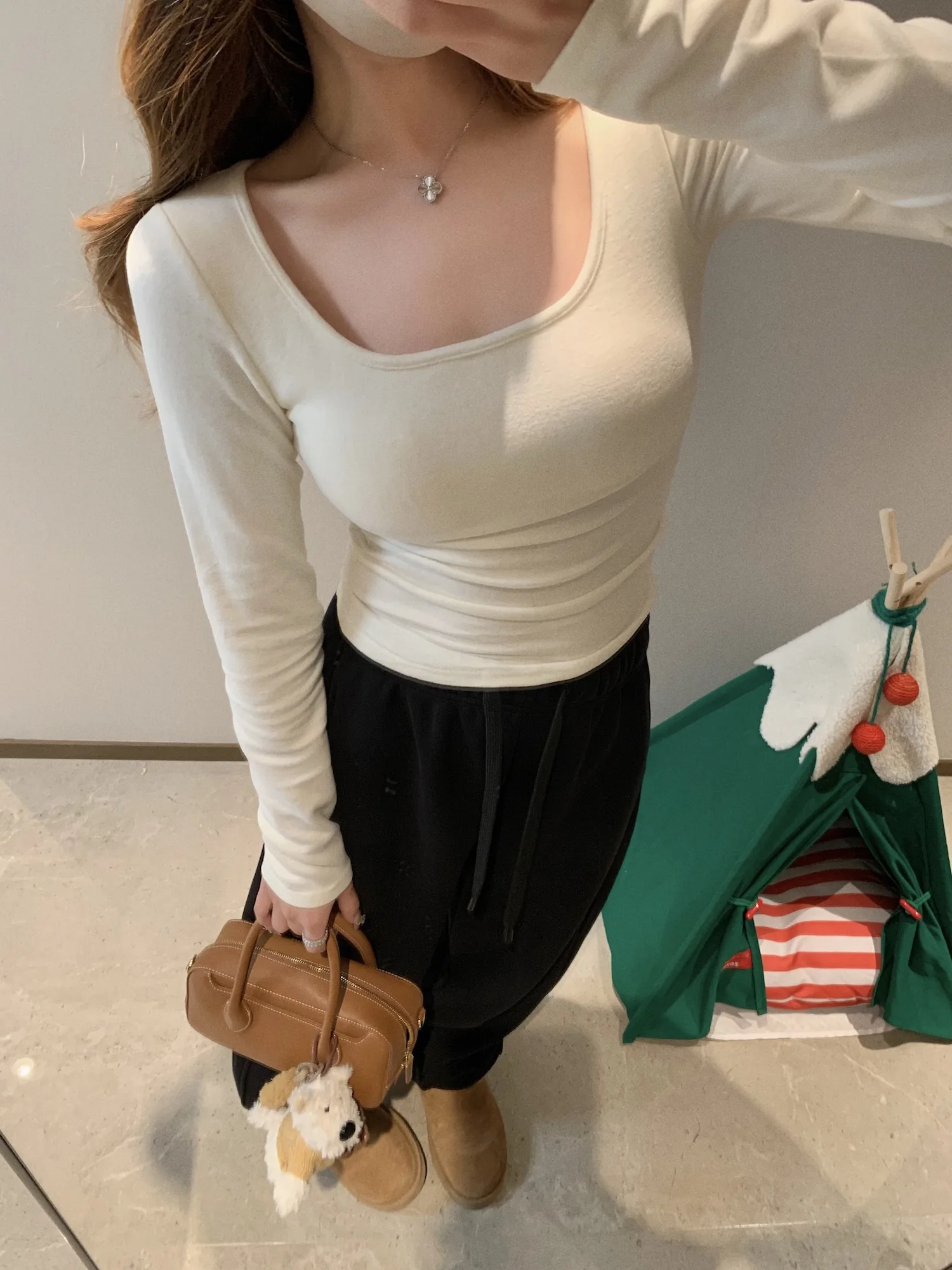 

Универсальная женская приталенная футболка Linzi с длинным рукавом, утепленная, с квадратным воротником, для повседневной носки, зимний сезон, премиум-класс