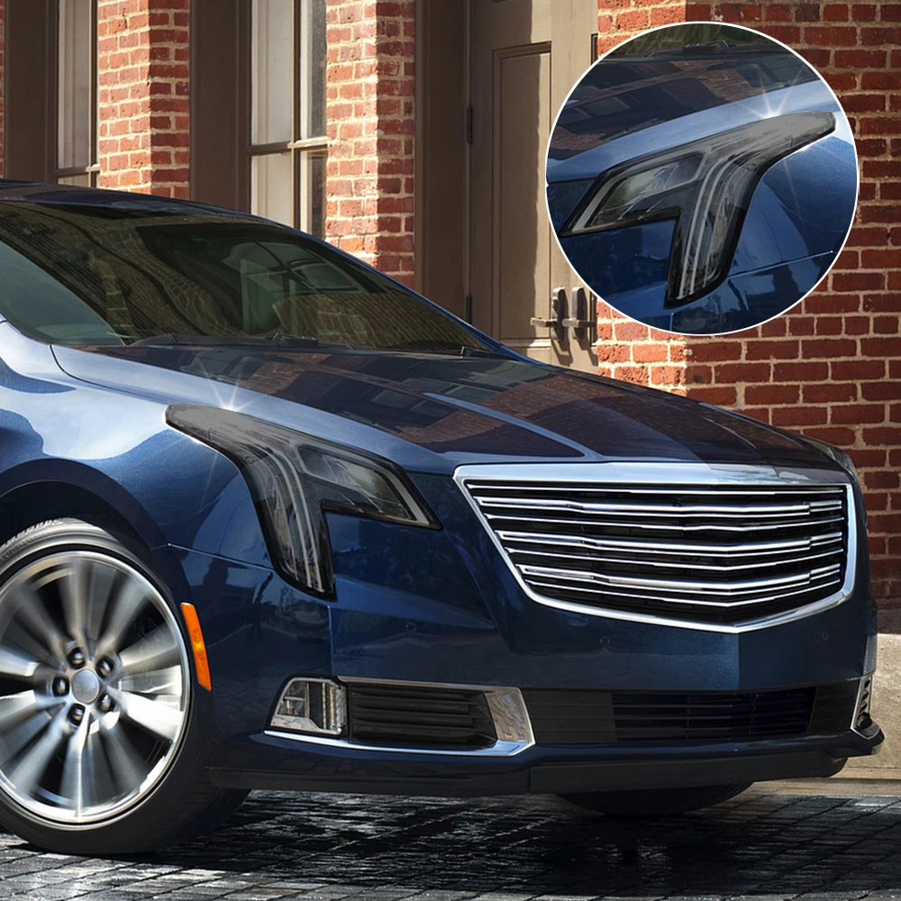 

Custom Fit for Cadillac XTS 2018-2019 High-Gloss Smoke Black Headlight Protective Film TPU PPF Pre Cut Anti-Scratch Vinyl Kit