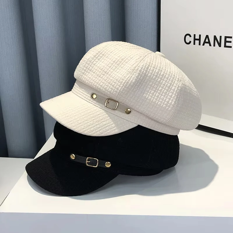 Modische Designer-Frühlings-Baskenmützen für Damen, Retro-Boinas, Baskenmützen und Kappen für Frauen, achteckige Newsboy-Hüte