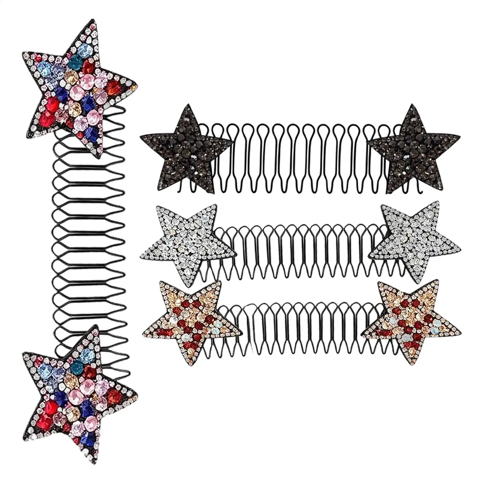 Invisible Flyaway Hair Clips For Women, Stretchy Rhinestone Star Headband Bang Comb, Flexible Hair Accessory For Work, Travel