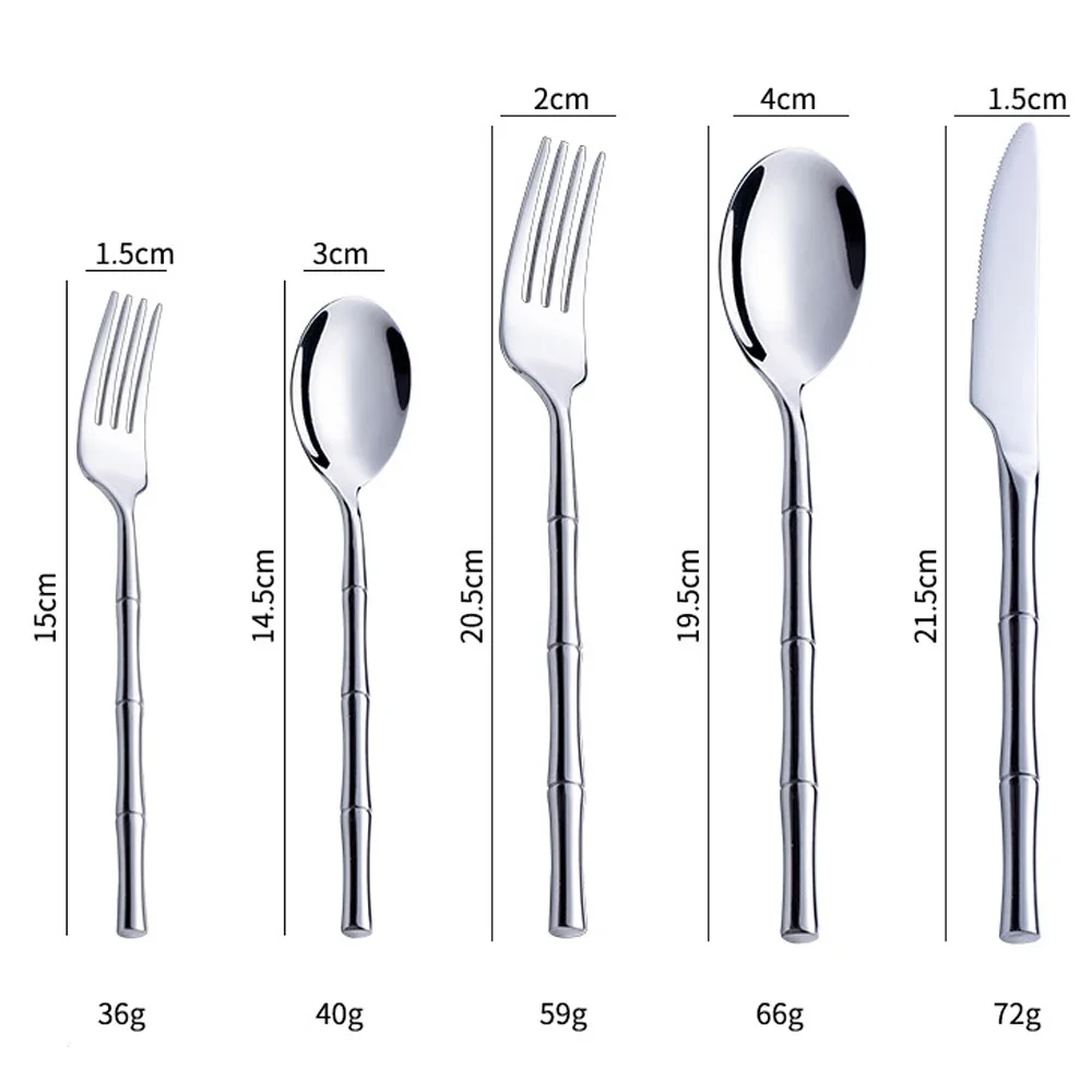 5/20pcs Flatware Set 18/10 Stainless Steel Bamboo Handle Dinnerware Cutlery Steak Knife Fork Spoon Tableware Dishwasher Safe