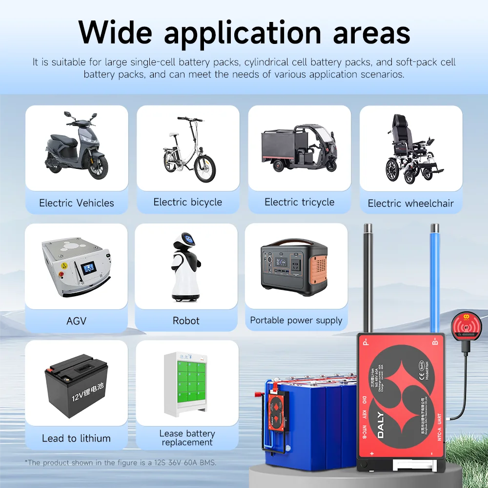 Daly Smart BMS Lifepo4 4S 12V 8S 24V 16S 48V Li-ion 3S 7S 10S 36V 13S 48V 40A 60A BMS con BT per scooter con batteria al litio 18650
