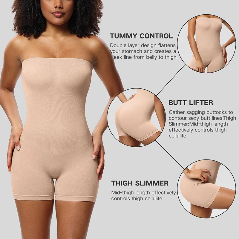 BurVogue Strapless Shapewear Bodysuit Butt Lifter Body Shaper for  Women Under Dress Tummy Control full Body Shapewear